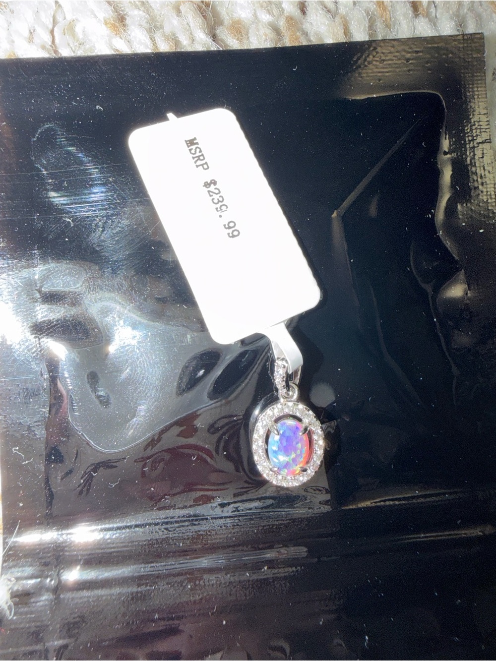 Opal Halo Drop Pendant Necklace - Silver Tone